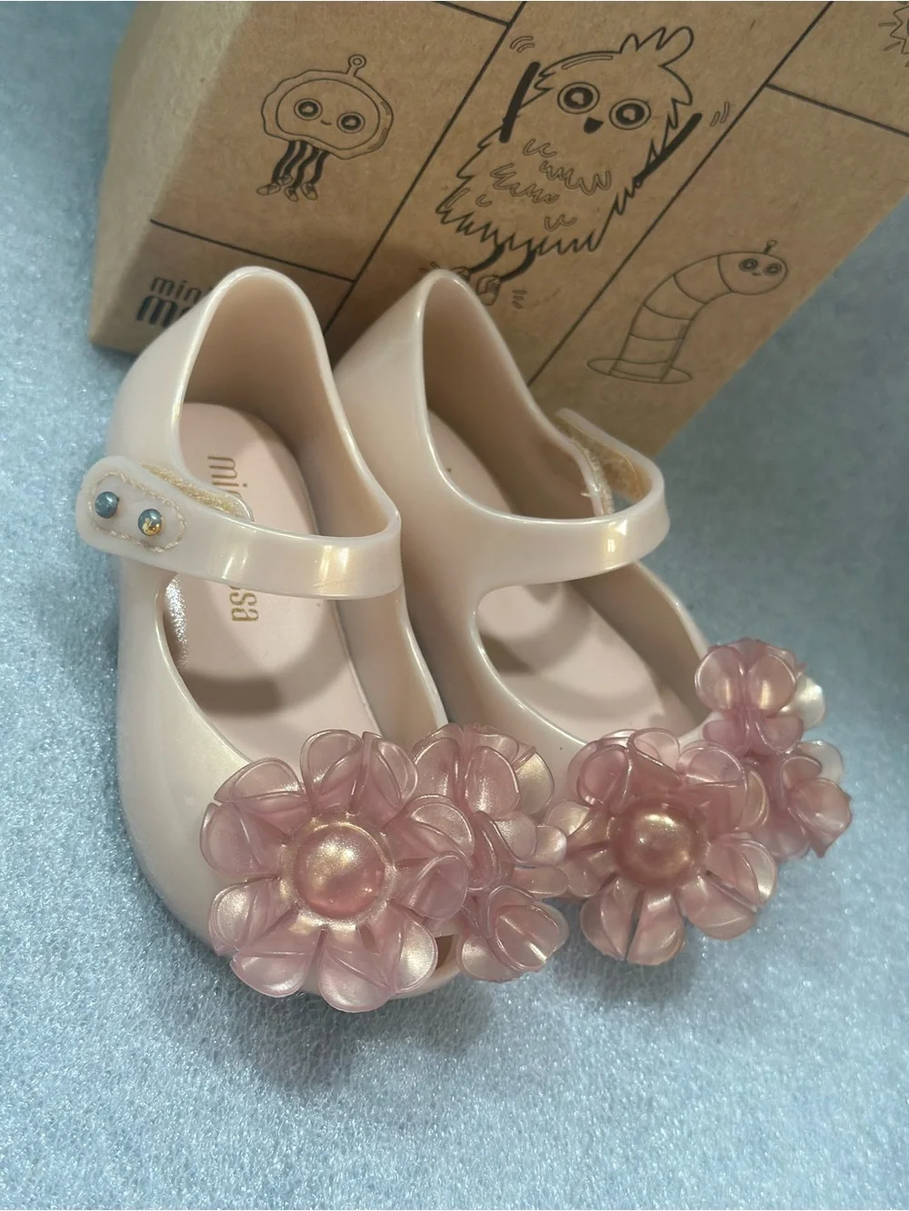 Mini Melissa Blush Pink Jelly Mary Janes with Flower Appliqués